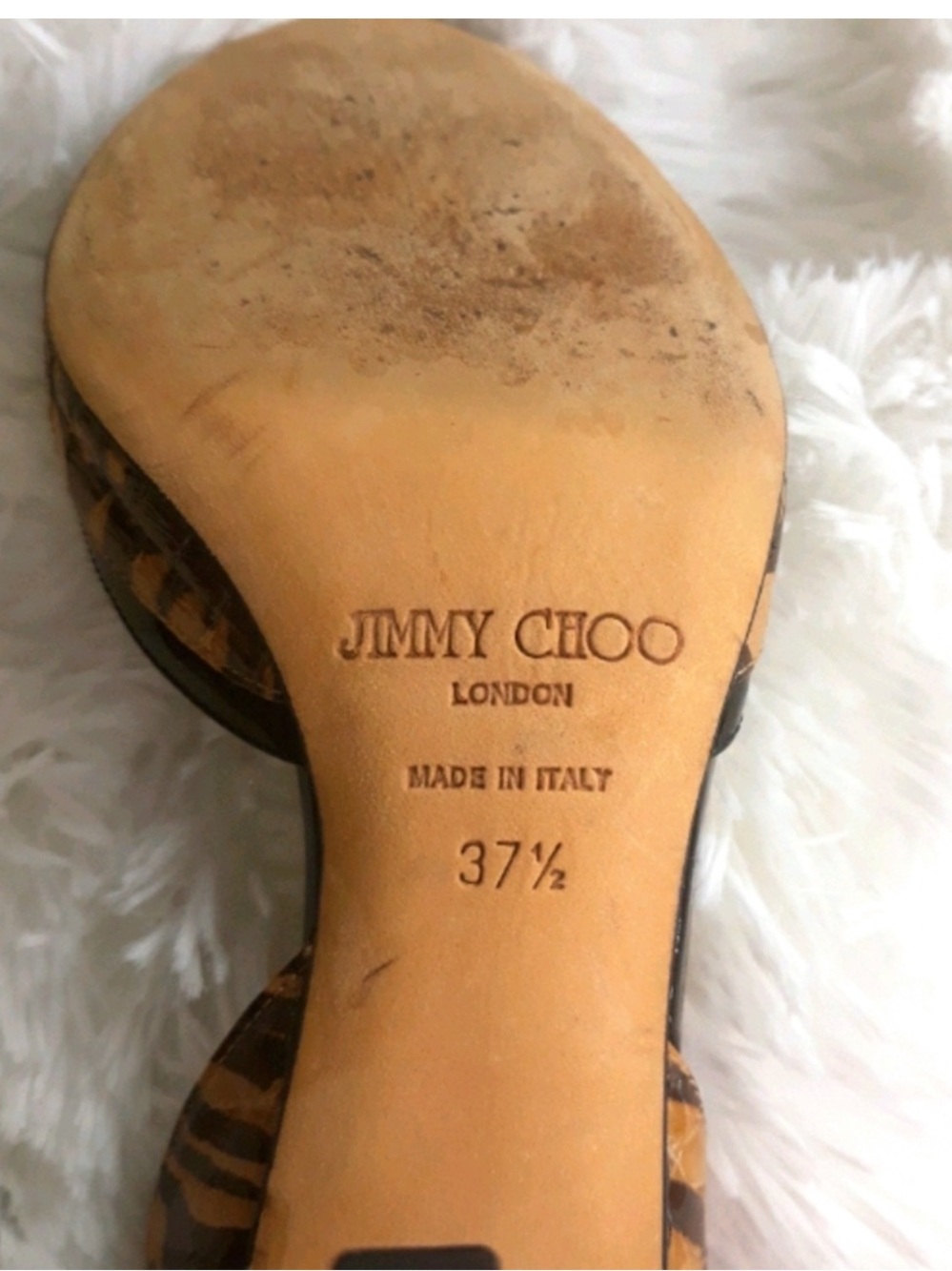 Jimmy Choo D'Orsay Animal Print Snake Stripe Peep Toe Heels 37.5 US 7.5 Worn 2x - Picture 5 of 13